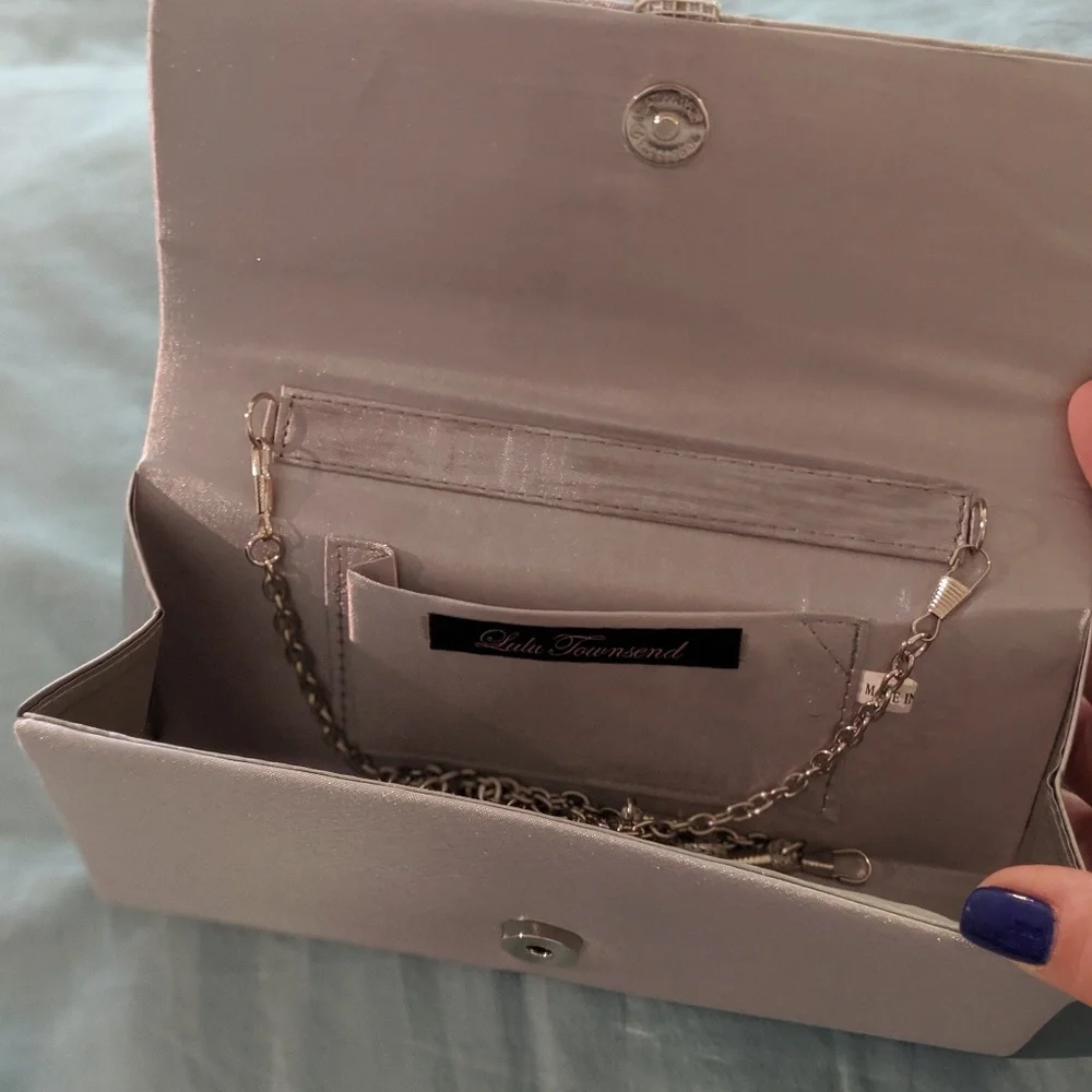 Lulu Townsend Grey Clutch w Rhinestone Accents